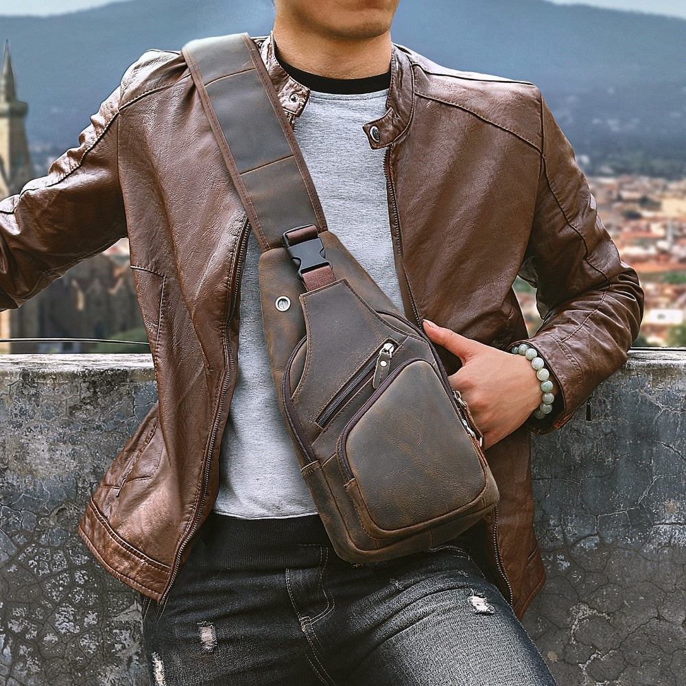 Leather men Chest Bag